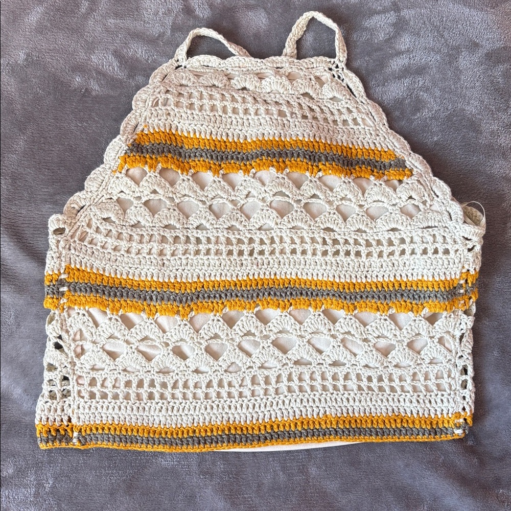 Charlotte Russe Crochet Halter Crop Top Small Boho Festival Coastal Cowgirl